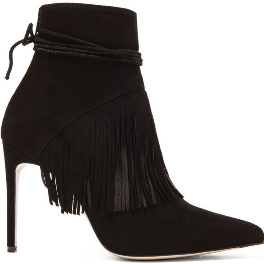 Black Fringe Suede Stiletto Booties